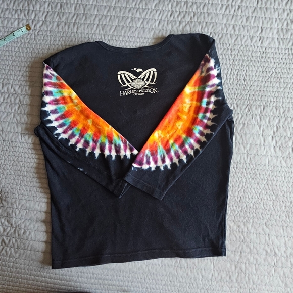 HARLEY-DAVIDSON SHIRT DARK BLUE TIE DYE 3/4 SLEEVE V NECK T SHIRT WOMEN’S XL - Picture 2 of 7
